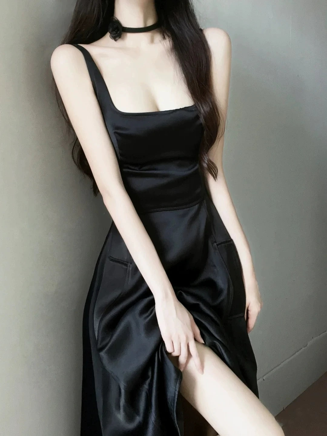 Glam A line Square Neck Black Tie Prom Spring Summer Beach Formal Wedding Guest Dresses N3963