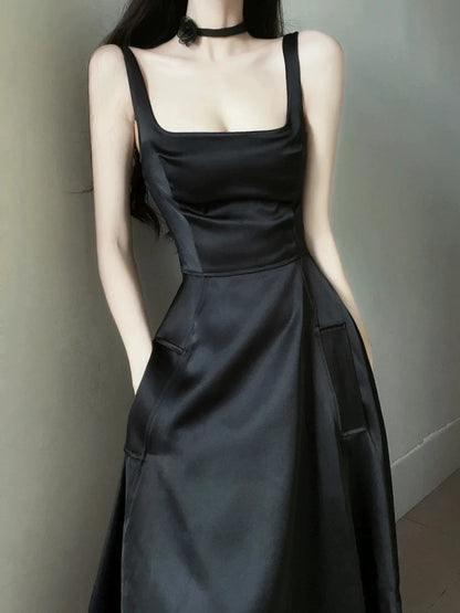 Glam A line Square Neck Black Tie Prom Spring Summer Beach Formal Wedding Guest Dresses N3963