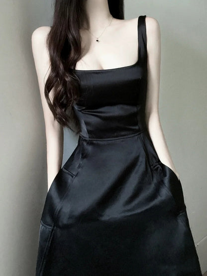Glam A line Square Neck Black Tie Prom Spring Summer Beach Formal Wedding Guest Dresses N3963