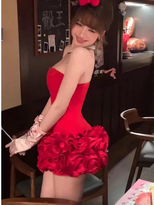 Sexy Sheath Strapless Red Satin Short Mini Party Dress Birthday Homecoming Dresses N3966