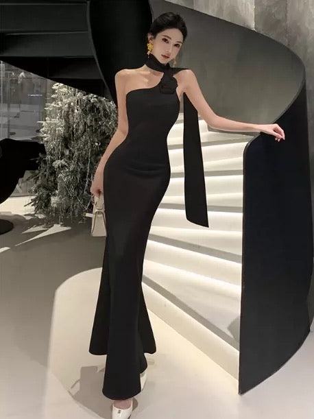 Glam Sheath One Shoulder Black Tie Prom Spring Summer Beach Formal Wedding Guest Dresses N3967