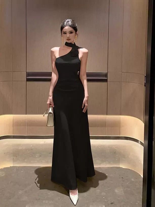 Glam Sheath One Shoulder Black Tie Prom Spring Summer Beach Formal Wedding Guest Dresses N3967