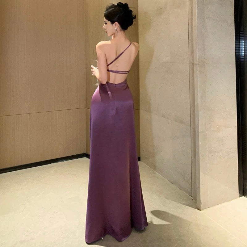 Mermaid One Shoulder Grape Satin 21st Birthday Elegant Outfit Spring Summer Beach Formal Wedding Bridal Guest Dresses N3972