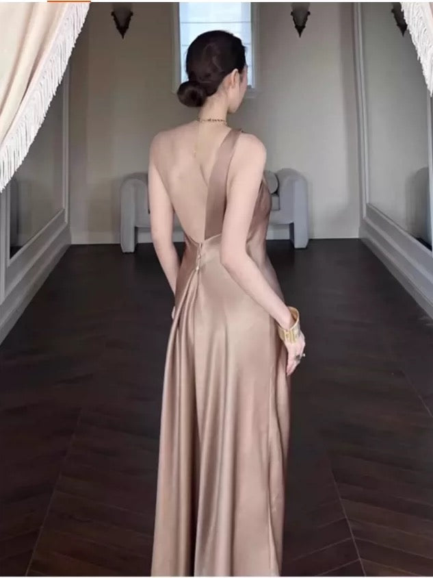 Sexy Prom Dresses Mermaid One Shoulder Champagne Satin With Pleated Formal Evening Dress N3980