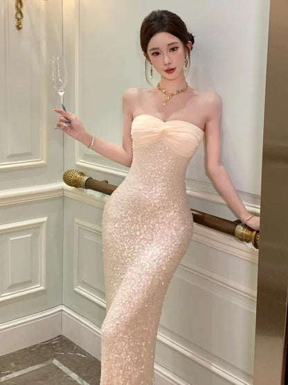 Sexy Mermaid Sweetheart Champagne Sequin 21st Birthday Elegant Outfit Summer Prom Formal Wedding Guest Dresses N3983