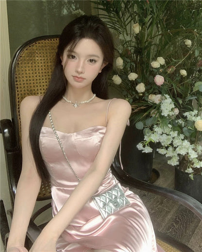 Simple Mermaid Spaghetti Strap 21st Birthday Elegant Outfit Summer Slit Tea Length Wedding Guest Dresses N3987