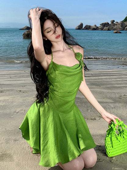 Sexy A line Green Spaghetti Strap Short Mini Party Dress Cocktail Homecoming Dresses N3989