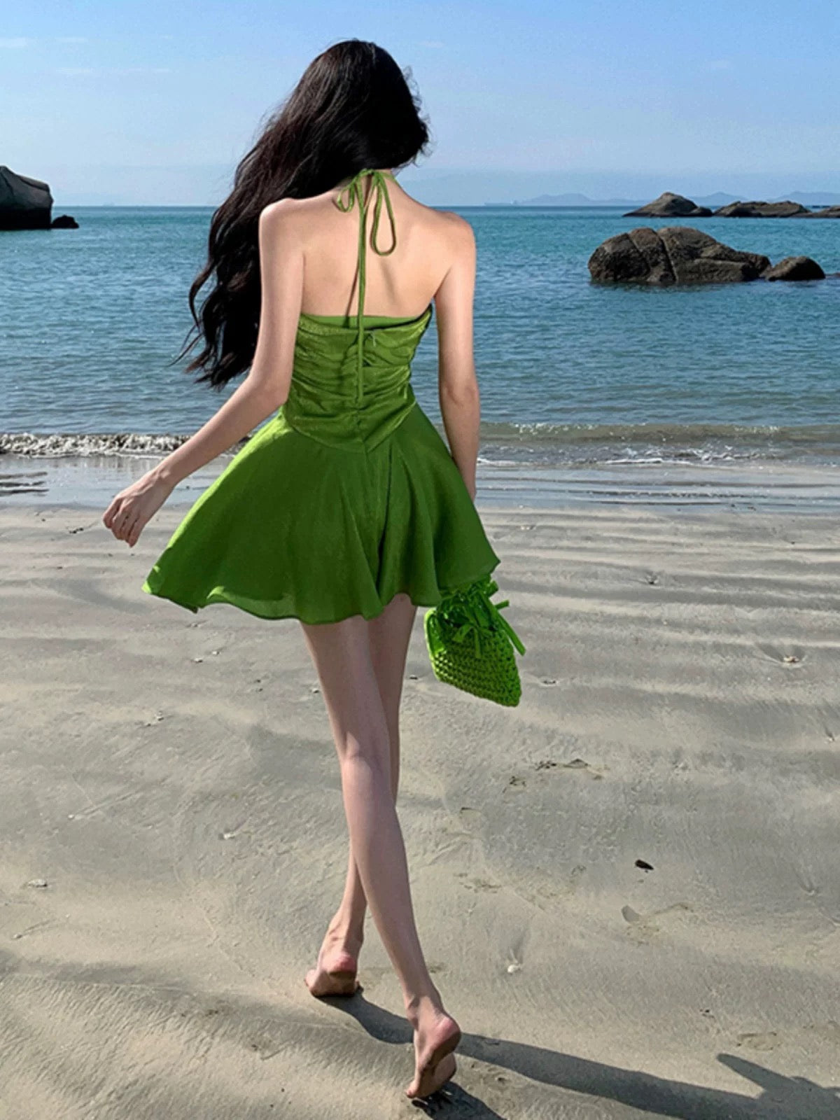 Sexy A line Green Spaghetti Strap Short Mini Party Dress Cocktail Homecoming Dresses N3989