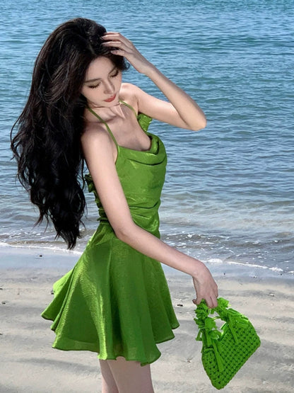 Sexy A line Green Spaghetti Strap Short Mini Party Dress Cocktail Homecoming Dresses N3989