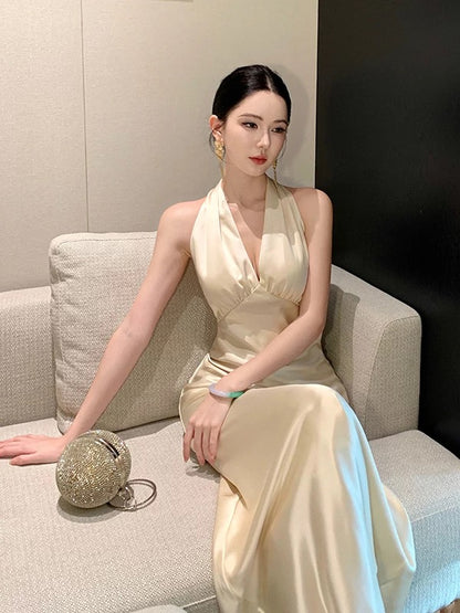 Modest Mermaid Halter Knee Length Champagne 21st Birthday Elegant Outfit Summer Formal Wedding Guest Dresses N3999