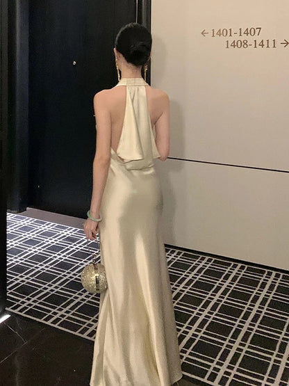 Modest Mermaid Halter Knee Length Champagne 21st Birthday Elegant Outfit Summer Formal Wedding Guest Dresses N3999
