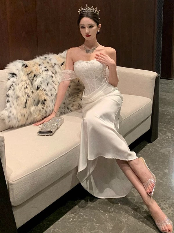 Sexy Mermaid Off The Shoulder 18th Birthday Elegant Outfit Summer Knee Length Wedding Guest Dresses N4011