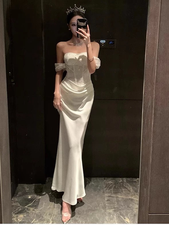 Sexy Mermaid Off The Shoulder 18th Birthday Elegant Outfit Summer Knee Length Wedding Guest Dresses N4011