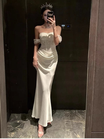 Sexy Mermaid Off The Shoulder 18th Birthday Elegant Outfit Summer Knee Length Wedding Guest Dresses N4011