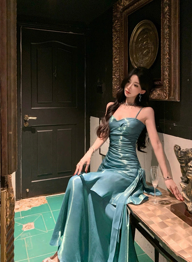 Charming Mermaid Spaghetti Strap 21st Birthday Elegant Outfit Long Prom Wedding Guest Dress N4027