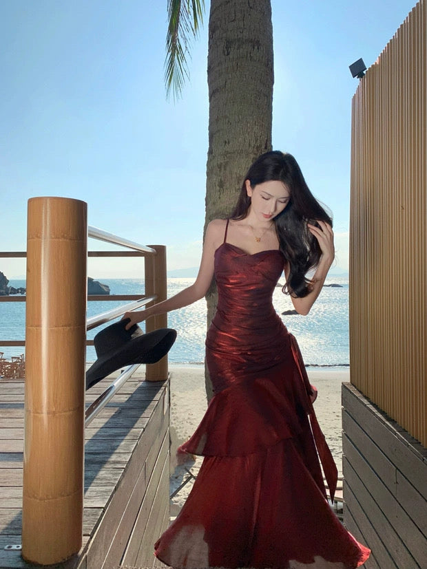 Charming Mermaid Spaghetti Strap 21st Birthday Elegant Outfit Long Prom Wedding Guest Dress N4027