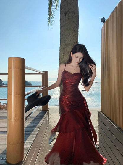 Charming Mermaid Spaghetti Strap 21st Birthday Elegant Outfit Long Prom Wedding Guest Dress N4027