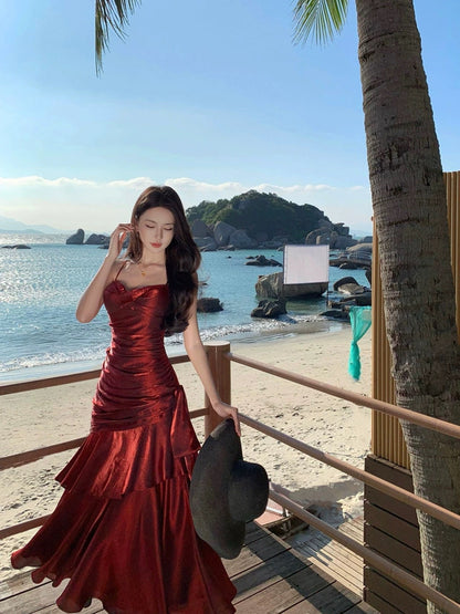 Charming Mermaid Spaghetti Strap 21st Birthday Elegant Outfit Long Prom Wedding Guest Dress N4027