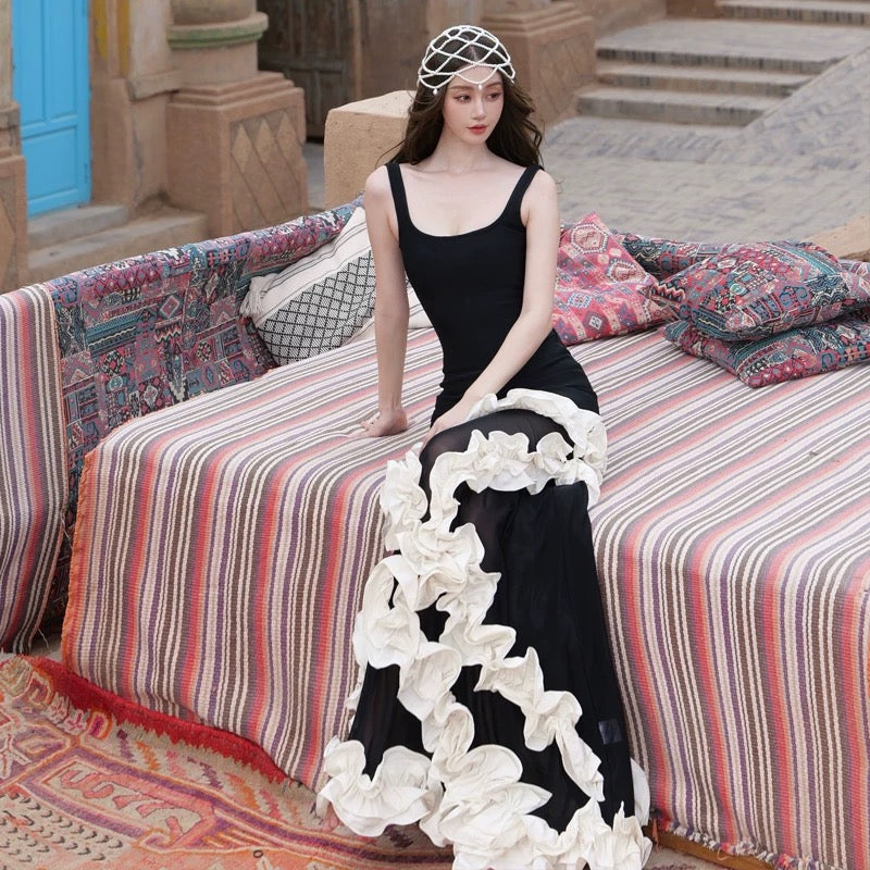 Mermaid Square Neck Black Tie 21st Birthday Elegant Outfit Floor Length Wedding Guest Dresses N4019