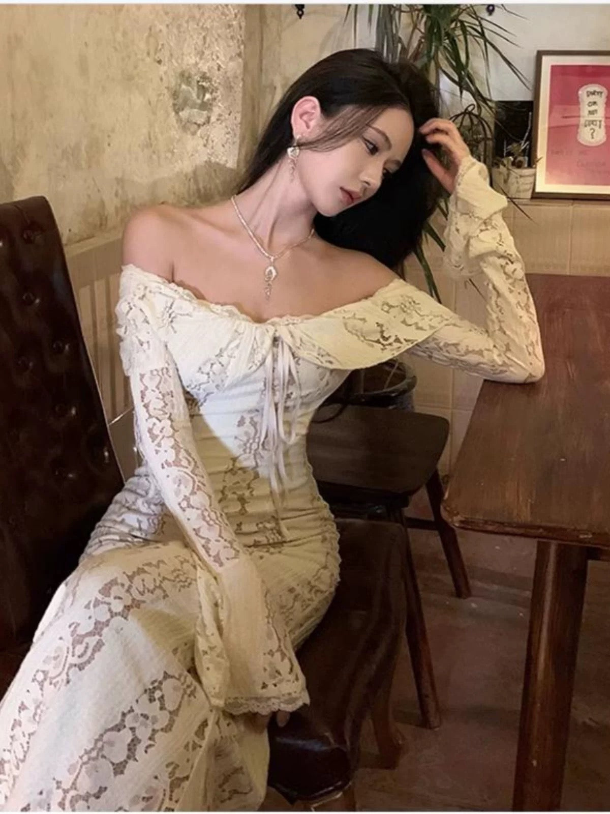 Mermaid Off The Shoulder White Lace 21st Birthday Elegant Outfit With Long Sleeves Wedding Guest Dresses N4024
