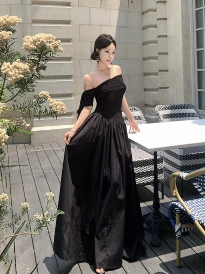 Sexy A Line Off The Shoulder 18th Birthday Elegant Outfit Summer Black Wedding Guest Dresses N4030