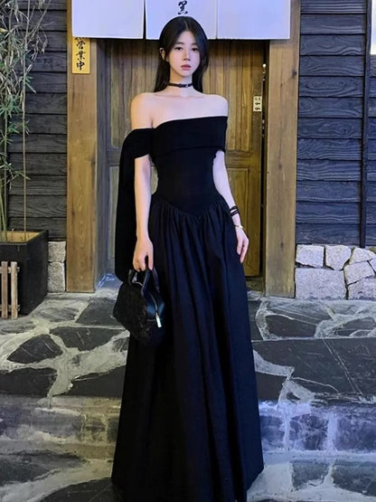 Sexy A Line Off The Shoulder 18th Birthday Elegant Outfit Summer Black Wedding Guest Dresses N4030