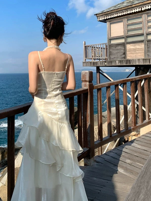 Mermaid Spaghetti Strap White Floor Length 21st Birthday Elegant Outfit Summer Wedding Guest Dresses N4031