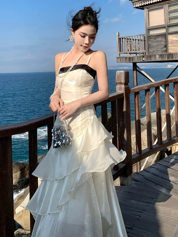 Mermaid Spaghetti Strap White Floor Length 21st Birthday Elegant Outfit Summer Wedding Guest Dresses N4031