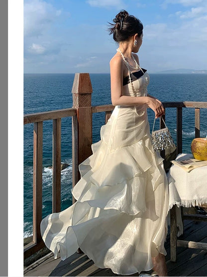 Mermaid Spaghetti Strap White Floor Length 21st Birthday Elegant Outfit Summer Wedding Guest Dresses N4031