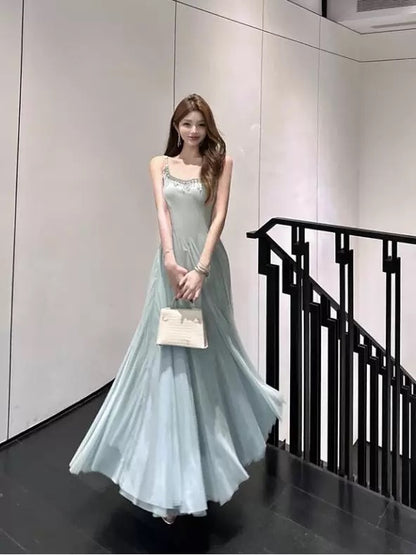 Sexy A Line Square Neck Mint Green Chiffon 18th Birthday Elegant Outfit Summer Wedding Guest Dresses N4034