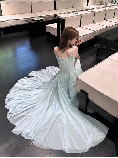 Sexy A Line Square Neck Mint Green Chiffon 18th Birthday Elegant Outfit Summer Wedding Guest Dresses N4034