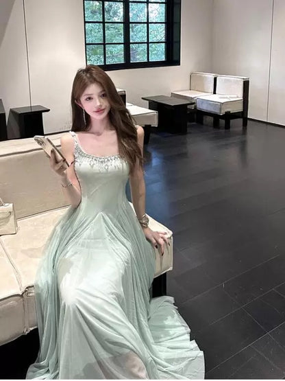 Sexy A Line Square Neck Mint Green Chiffon 18th Birthday Elegant Outfit Summer Wedding Guest Dresses N4034