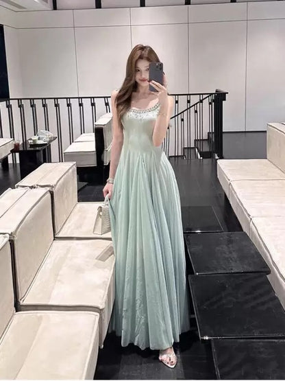 Sexy A Line Square Neck Mint Green Chiffon 18th Birthday Elegant Outfit Summer Wedding Guest Dresses N4034