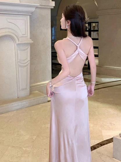 Sexy Mermaid V Neck Pink Open Back Backless 18th Birthday Elegant Outfit Summer Wedding Guest Dresses N4039