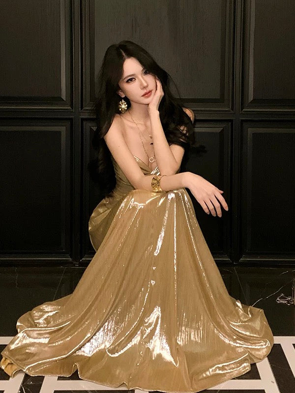 Sexy A line Sweetheart Gold Sequin 18th Birthday Elegant Outfit Summer Wedding Guest Dresses N4041