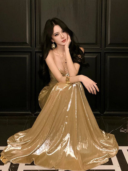 Sexy A line Sweetheart Gold Sequin 18th Birthday Elegant Outfit Summer Wedding Guest Dresses N4041