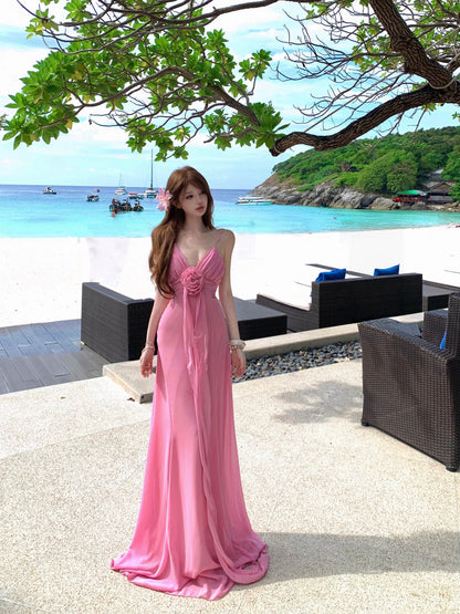 Sexy Mermaid Spaghetti Strap Pink Chiffon 21st Birthday Elegant Outfit Summer Wedding Guest Dresses N4043