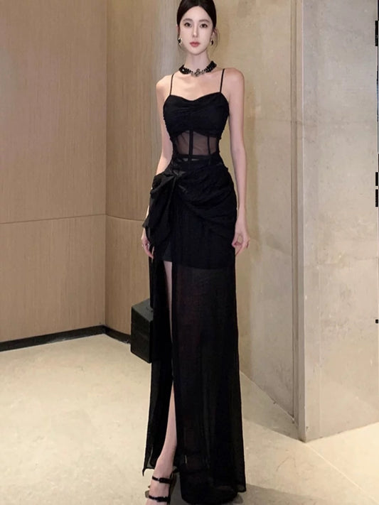 Sexy Mermaid Spaghetti Strap Black Tie 18th Birthday Elegant Outfit Summer Wedding Guest Dresses N4045