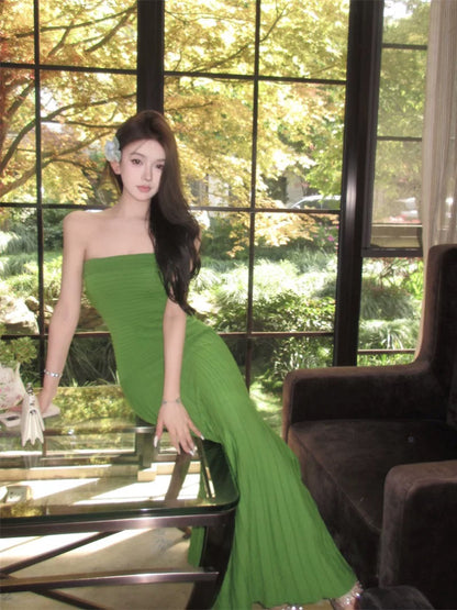 Sexy Mermaid Strapless Green Chiffon 21st Birthday Elegant Outfit Summer Wedding Guest Dresses N4048