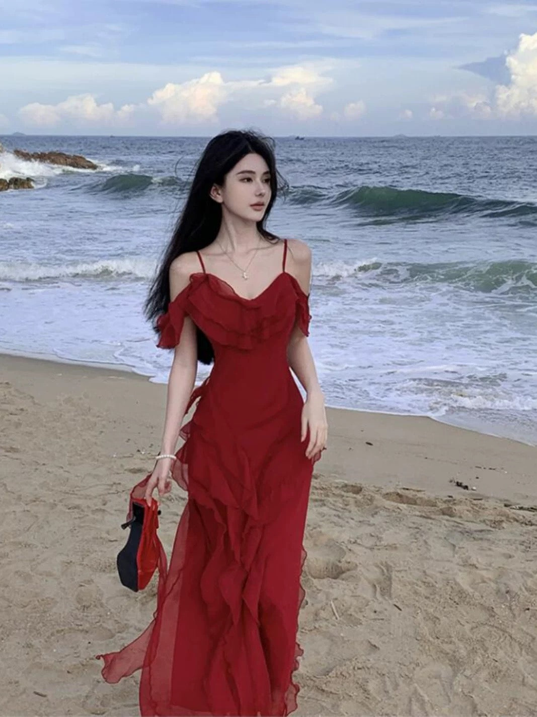 Mermaid Spaghetti Strap Burgundy Chiffon 18th Birthday Elegant Outfit Knee Length Wedding Guest Dresses N4050