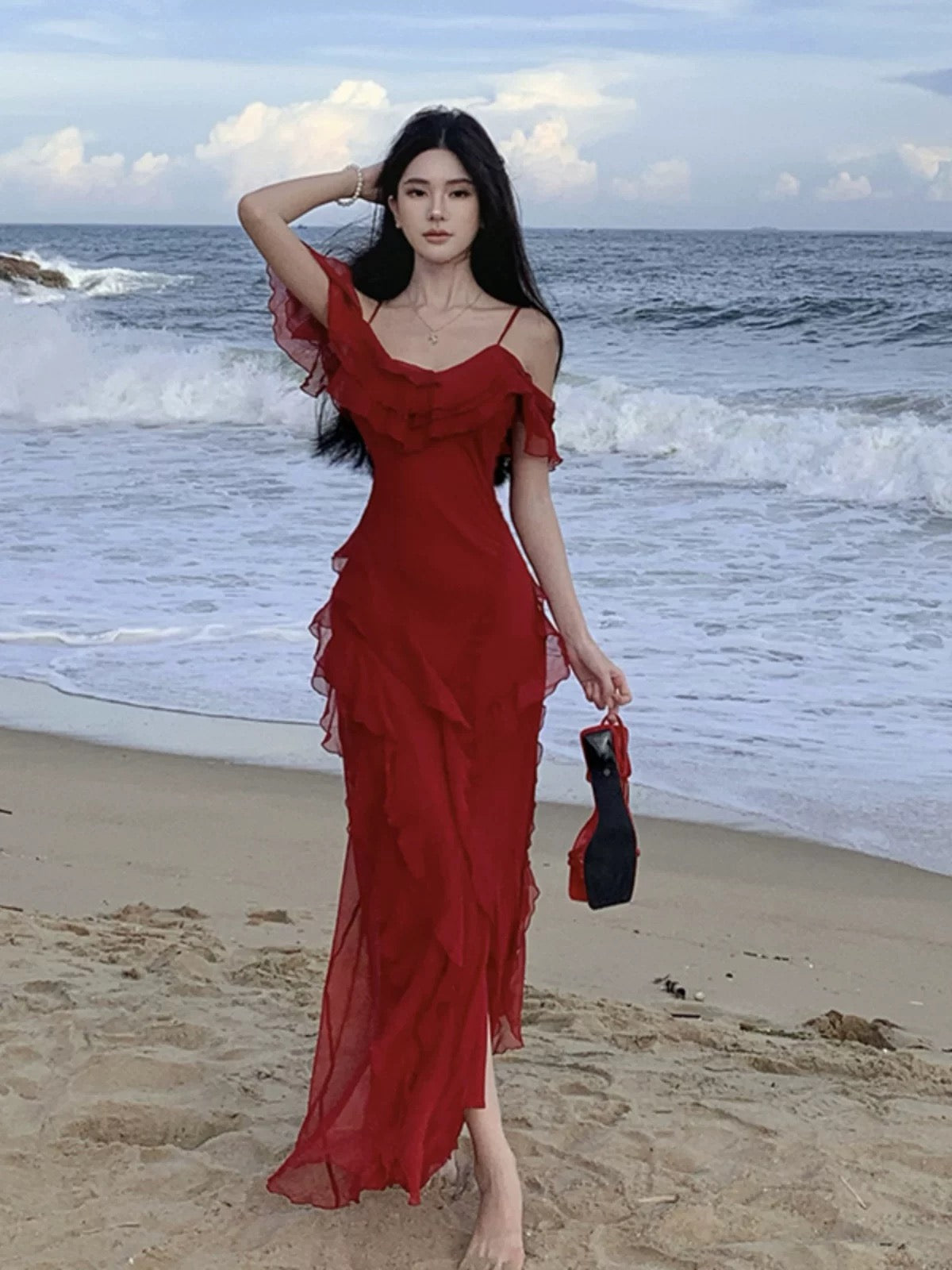 Mermaid Spaghetti Strap Burgundy Chiffon 18th Birthday Elegant Outfit Knee Length Wedding Guest Dresses N4050