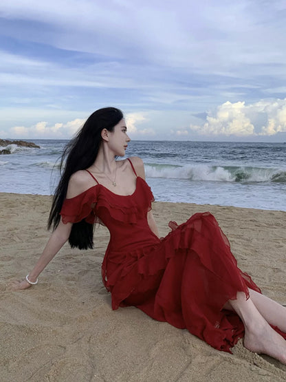 Mermaid Spaghetti Strap Burgundy Chiffon 18th Birthday Elegant Outfit Knee Length Wedding Guest Dresses N4050