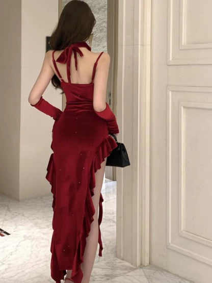 Mermaid Spaghetti Strap Burgundy 18th Birthday Elegant Outfit Prom Wedding Guest Dresses N4053