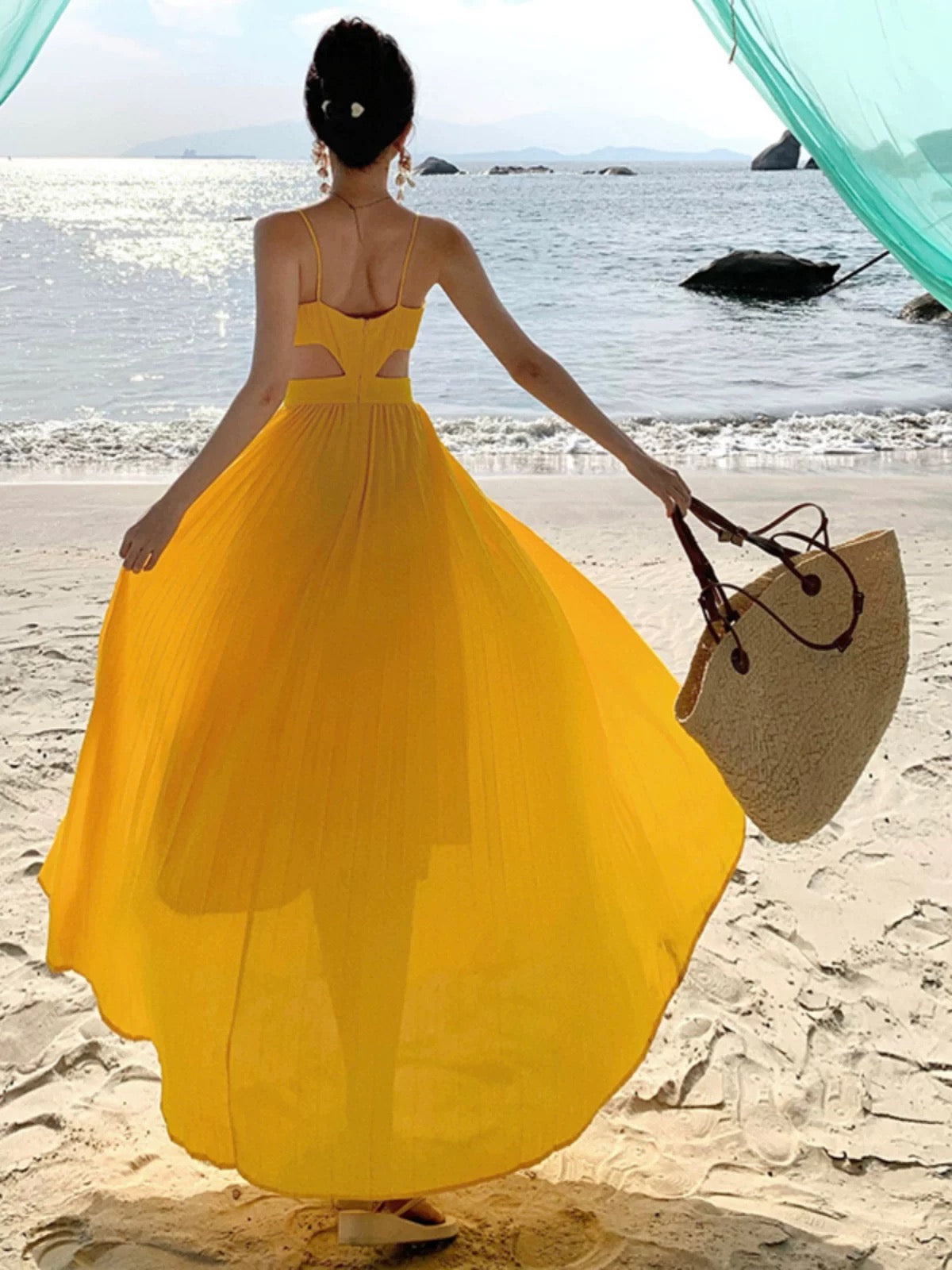 A line Spaghetti Strap Yellow Chiffon Prom Dress 21st Birthday Elegant Outfit Summer Wedding Guest Dresses N4056