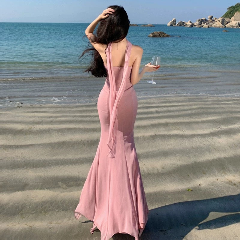 Mermaid Sweetheart Chiffon Blush Pink 18th Birthday Elegant Outfit Prom Wedding Guest Dresses N4058