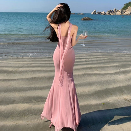 Mermaid Sweetheart Chiffon Blush Pink 18th Birthday Elegant Outfit Prom Wedding Guest Dresses N4058