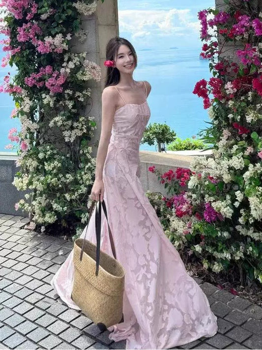 A line Spaghetti Strap Pink Lace Prom Dress 21st Birthday Elegant Outfit Summer Wedding Guest Dresses N4059
