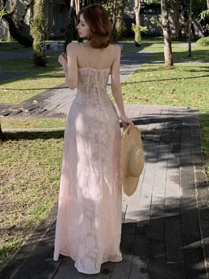 A line Spaghetti Strap Pink Lace Prom Dress 21st Birthday Elegant Outfit Summer Wedding Guest Dresses N4059