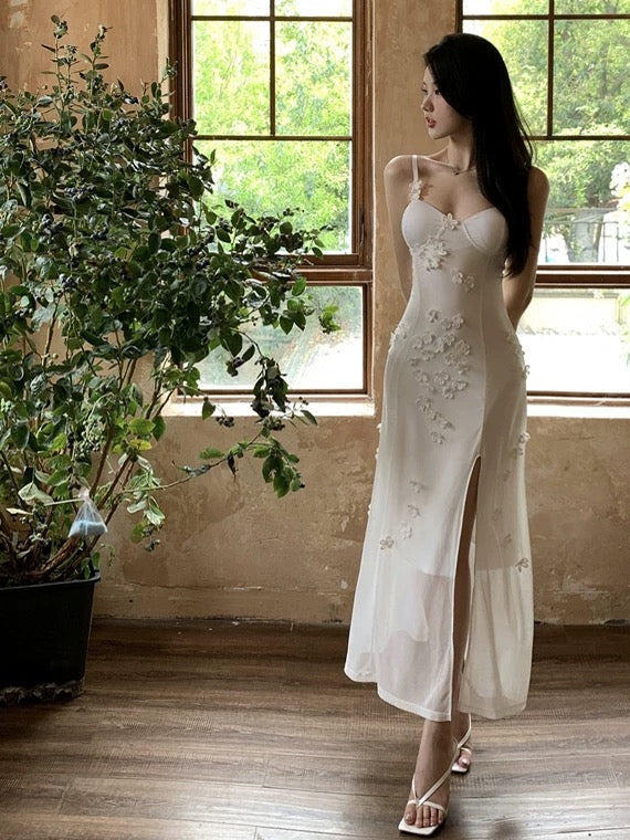 Sheath Spaghetti Strap White Mid Length 18th Birthday Elegant Outfit Wedding Guest Dresses N4063