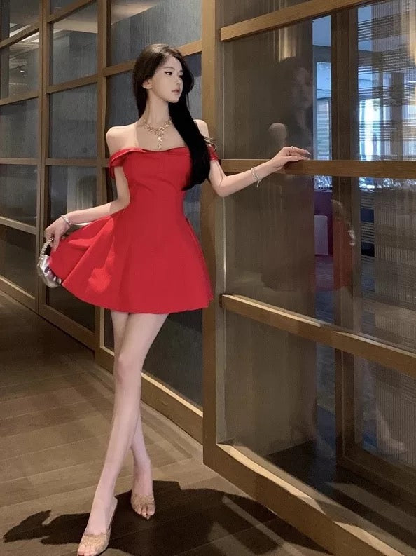 Sexy A line Off The Shoulder Red Satin Short Mini Party Dress Cocktail Homecoming Dresses N4068